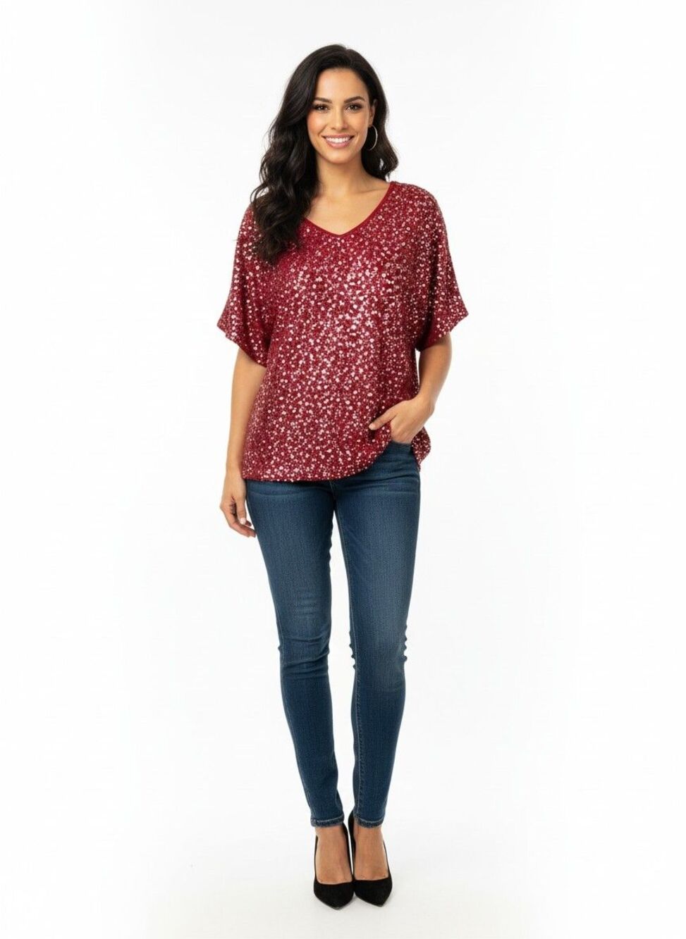 Studio Y Maurices Top Womans Extra Large Sequin V Neck NWT Party Going Out